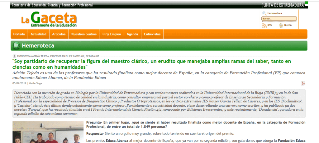 Noticias en prensa en «La Gaceta extremeña de la Educación»